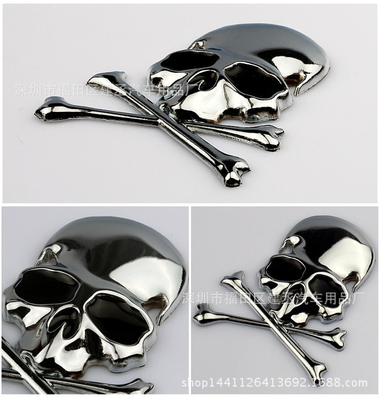 Metal Skull and Crossbones Emblem Sticker