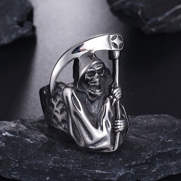 Grim Reaper Skull Polished Ring