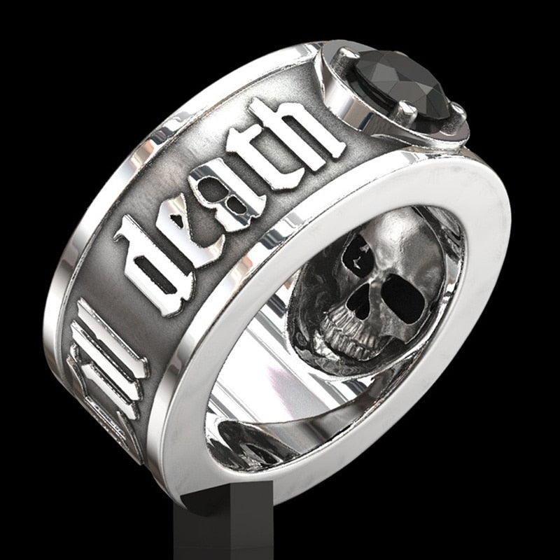 'Till Death Do Us Part' Black Crystal Skull Ring